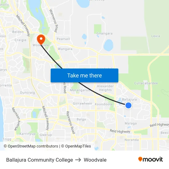 Ballajura Community College to Woodvale map