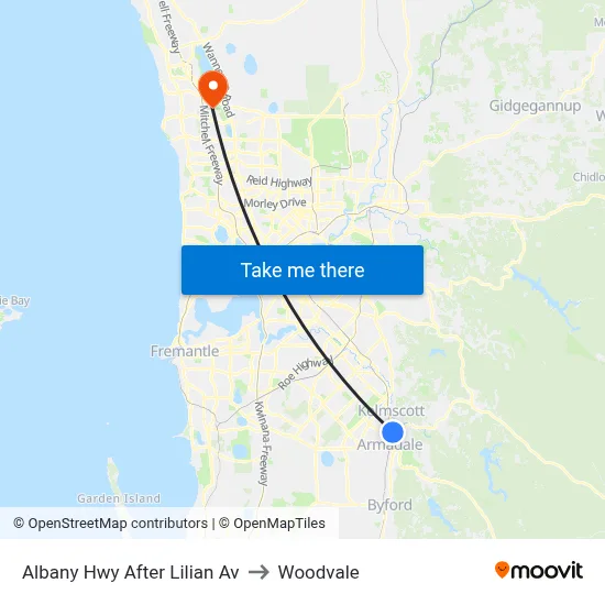 Albany Hwy After Lilian Av to Woodvale map