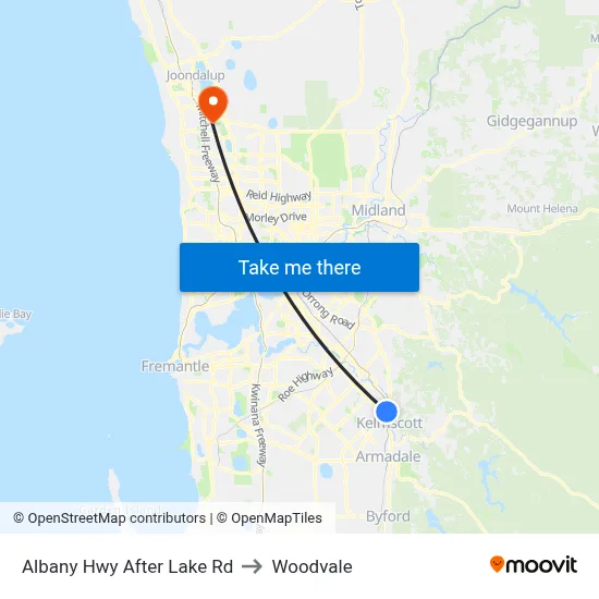 Albany Hwy After Lake Rd to Woodvale map
