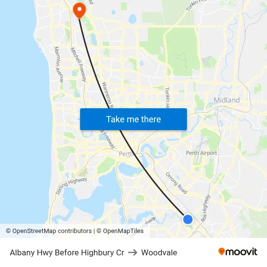 Albany Hwy Before Highbury Cr to Woodvale map