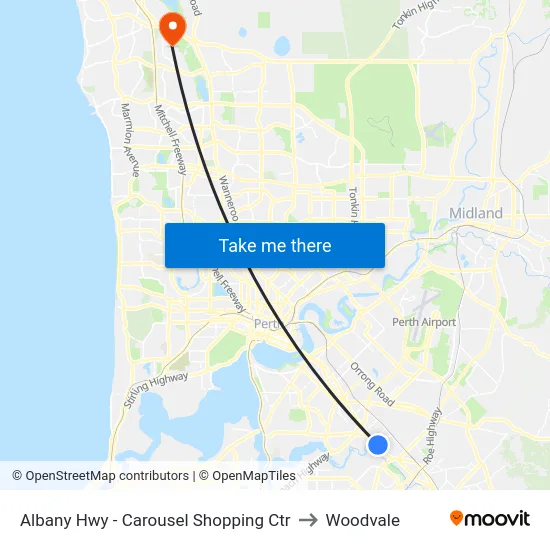 Albany Hwy - Carousel Shopping Ctr to Woodvale map