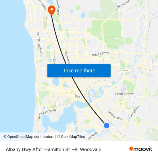 Albany Hwy After Hamilton St to Woodvale map