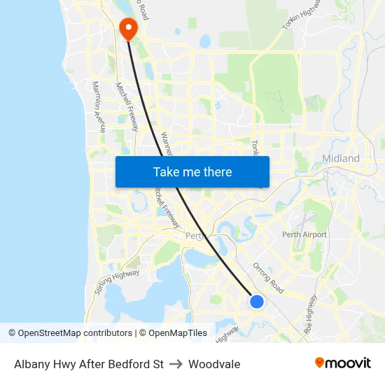 Albany Hwy After Bedford St to Woodvale map