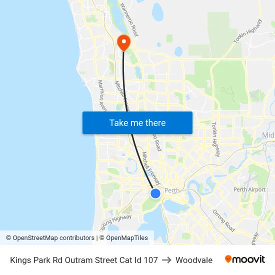 Kings Park Rd Outram Street Cat Id 107 to Woodvale map