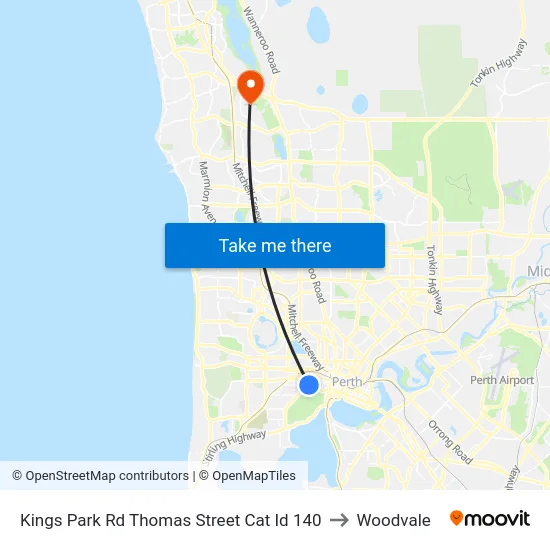 Kings Park Rd Thomas Street Cat Id 140 to Woodvale map