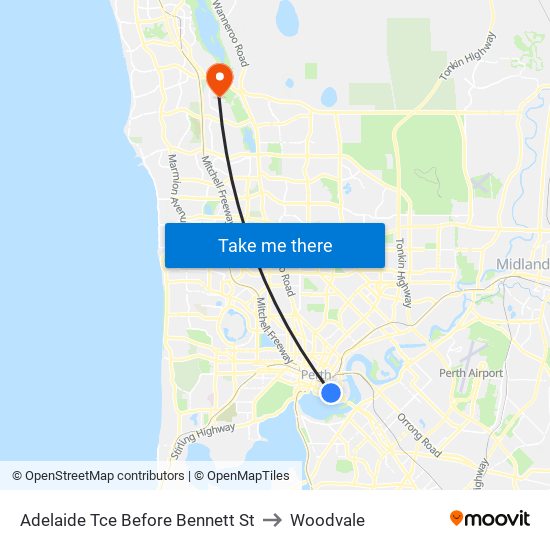 Adelaide Tce Before Bennett St to Woodvale map