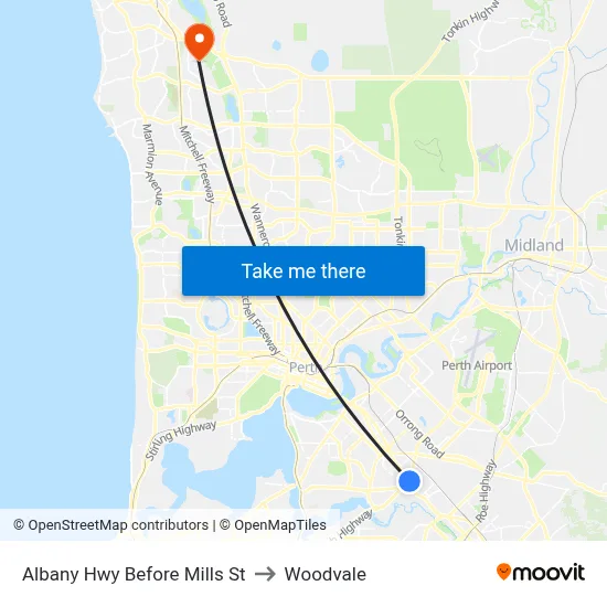 Albany Hwy Before Mills St to Woodvale map