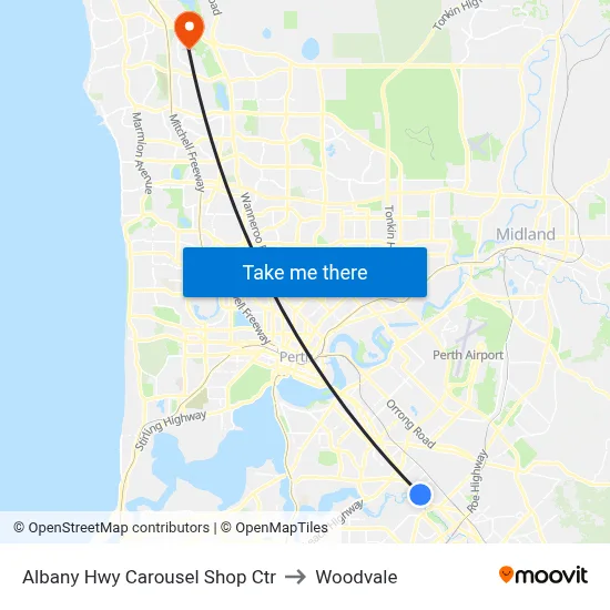 Albany Hwy Carousel Shop Ctr to Woodvale map