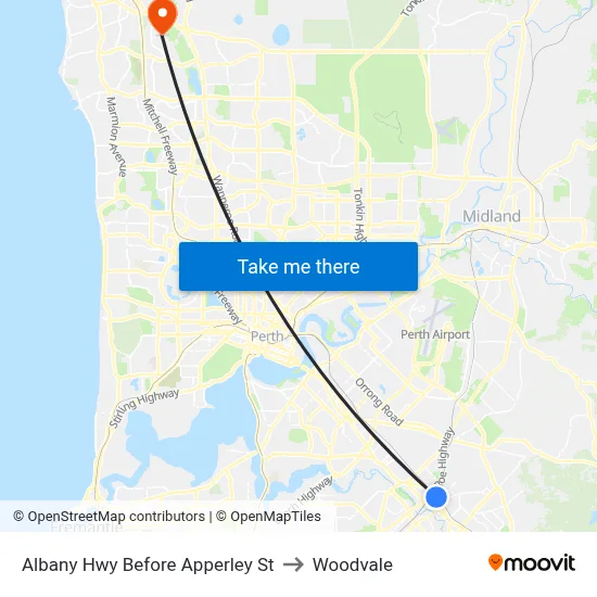 Albany Hwy Before Apperley St to Woodvale map