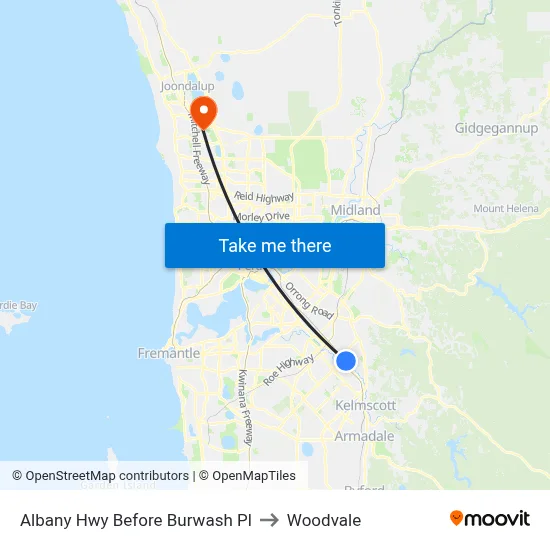 Albany Hwy Before Burwash Pl to Woodvale map