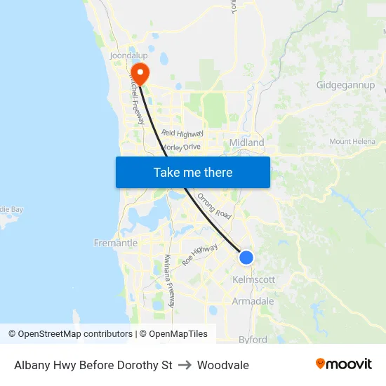 Albany Hwy Before  Dorothy  St to Woodvale map