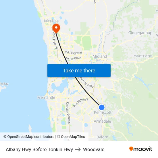 Albany Hwy Before Tonkin Hwy to Woodvale map