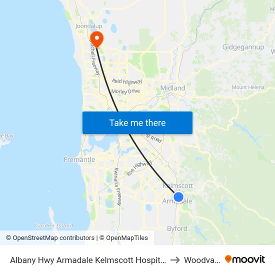 Albany Hwy Armadale Kelmscott Hospital to Woodvale map