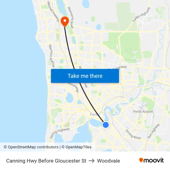 Canning Hwy Before Gloucester St to Woodvale map