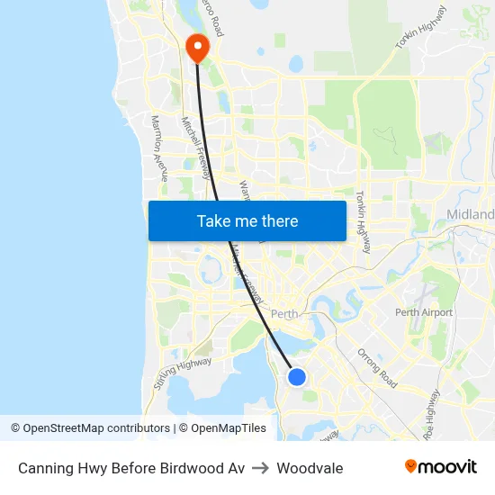 Canning Hwy Before Birdwood Av to Woodvale map