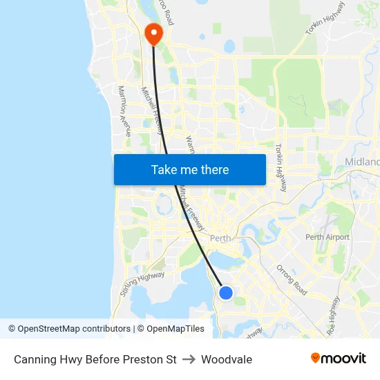 Canning Hwy Before Preston St to Woodvale map