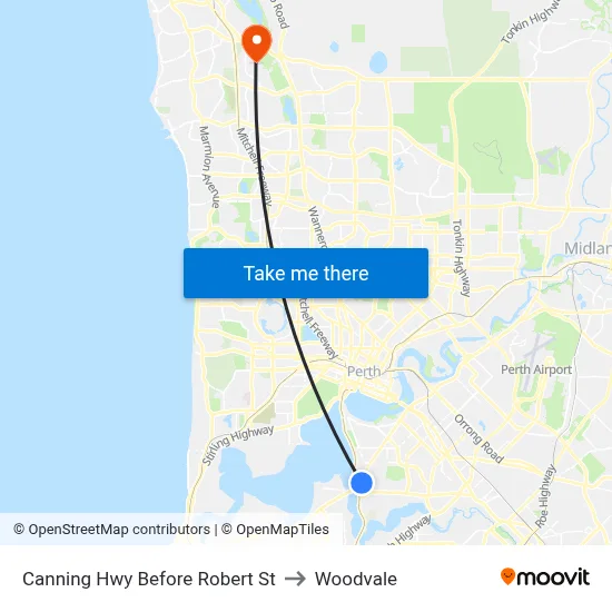 Canning Hwy Before Robert St to Woodvale map