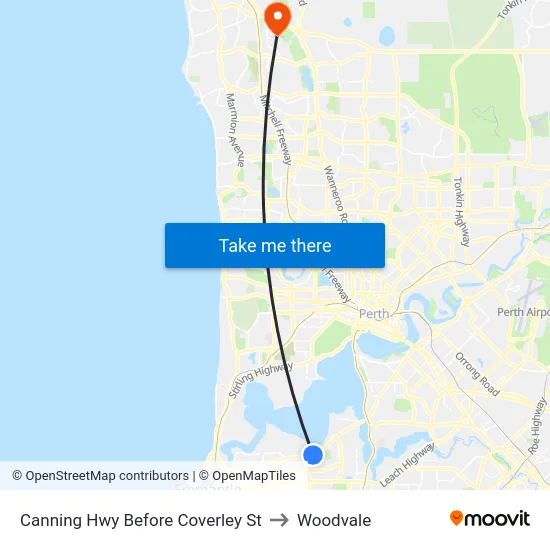 Canning Hwy Before Coverley St to Woodvale map
