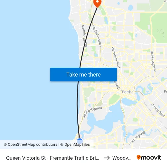 Queen Victoria St - Fremantle Traffic Bridge to Woodvale map