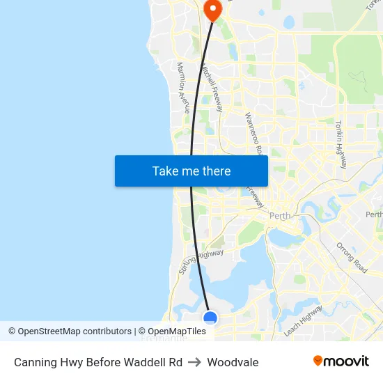 Canning Hwy Before Waddell Rd to Woodvale map