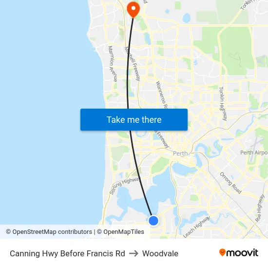 Canning Hwy Before Francis Rd to Woodvale map