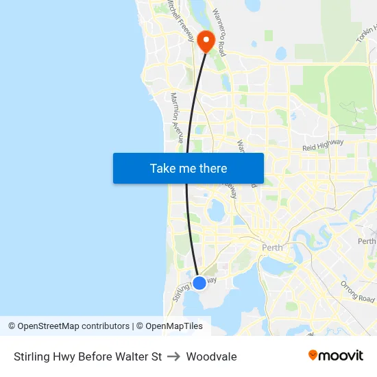 Stirling Hwy Before Walter St to Woodvale map