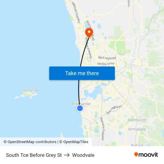 South Tce Before Grey St to Woodvale map