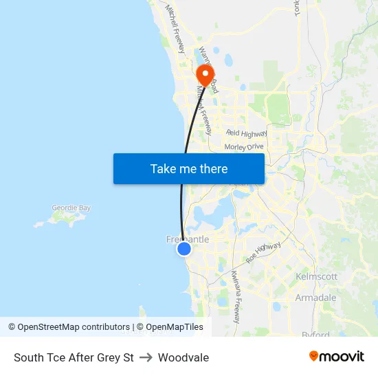 South Tce After Grey St to Woodvale map