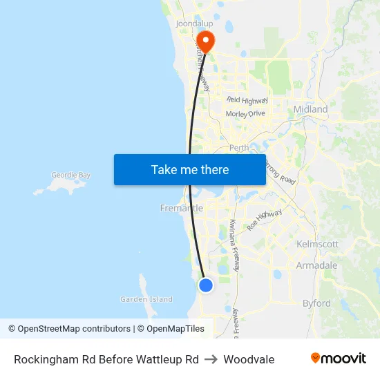 Rockingham Rd Before Wattleup Rd to Woodvale map