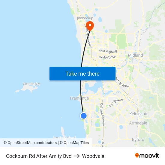 Cockburn Rd After Amity Bvd to Woodvale map