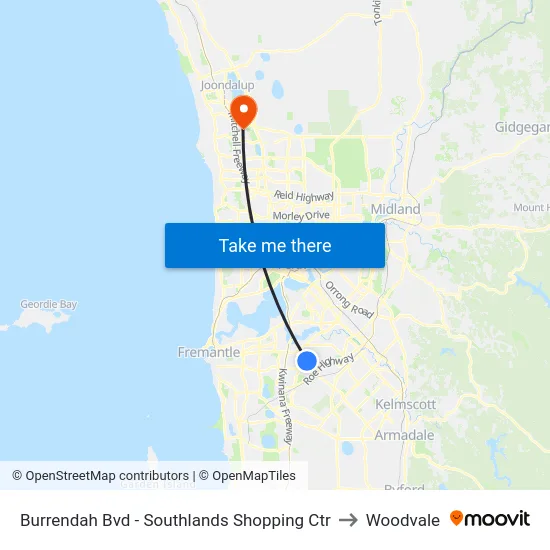 Burrendah Bvd - Southlands Shopping Ctr to Woodvale map