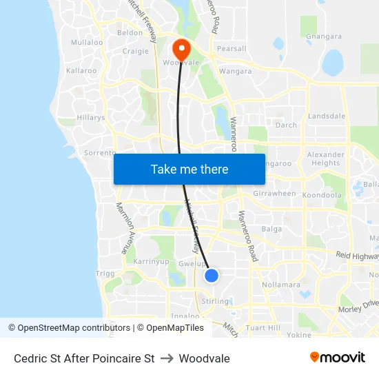 Cedric St After Poincaire St to Woodvale map