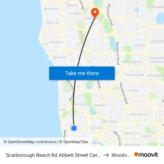 Scarborough Beach Rd Abbett Street Cat Id 16 to Woodvale map