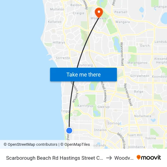 Scarborough Beach Rd Hastings Street Cat Id 19 to Woodvale map