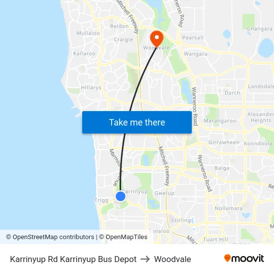 Karrinyup Rd Karrinyup Bus Depot to Woodvale map