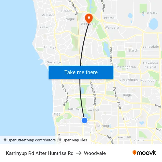 Karrinyup Rd After Huntriss Rd to Woodvale map