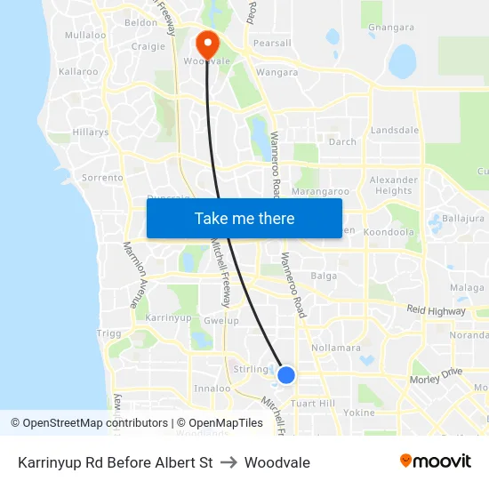 Karrinyup Rd Before Albert St to Woodvale map