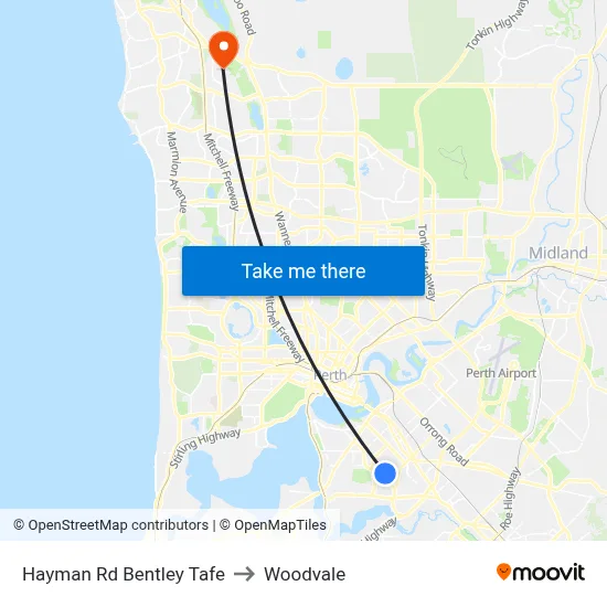 Hayman Rd Bentley Tafe to Woodvale map