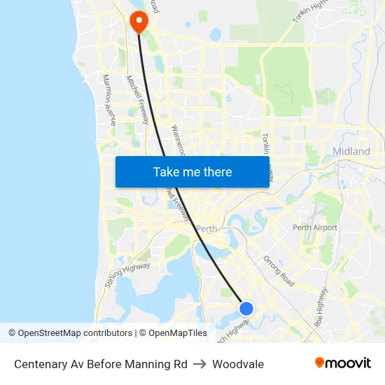 Centenary Av Before Manning Rd to Woodvale map
