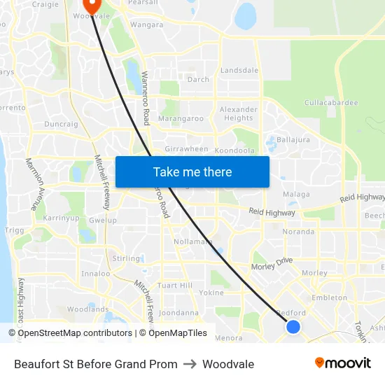Beaufort St Before Grand Prom to Woodvale map