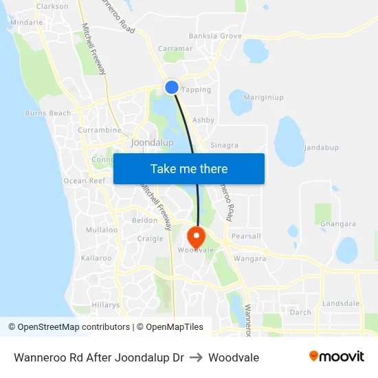 Wanneroo Rd After Joondalup Dr to Woodvale map