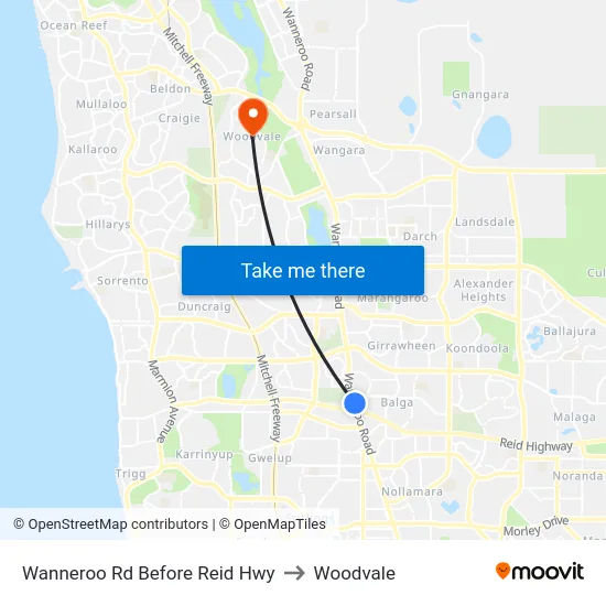Wanneroo Rd Before Reid Hwy to Woodvale map