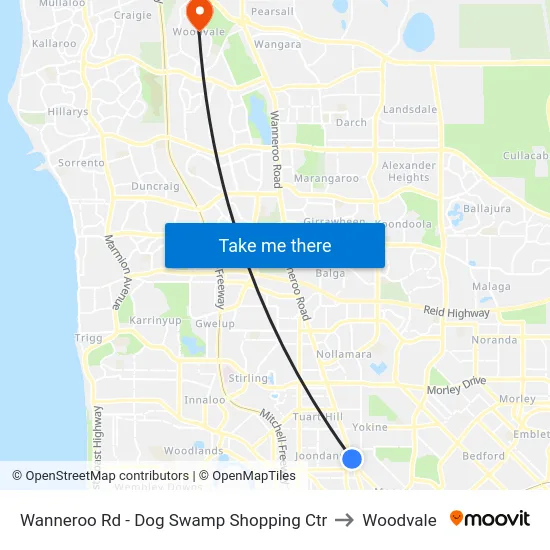 Wanneroo Rd - Dog Swamp Shopping Ctr to Woodvale map