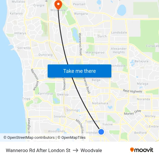 Wanneroo Rd After London St to Woodvale map