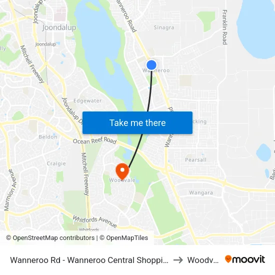 Wanneroo Rd - Wanneroo Central Shopping Ctr to Woodvale map