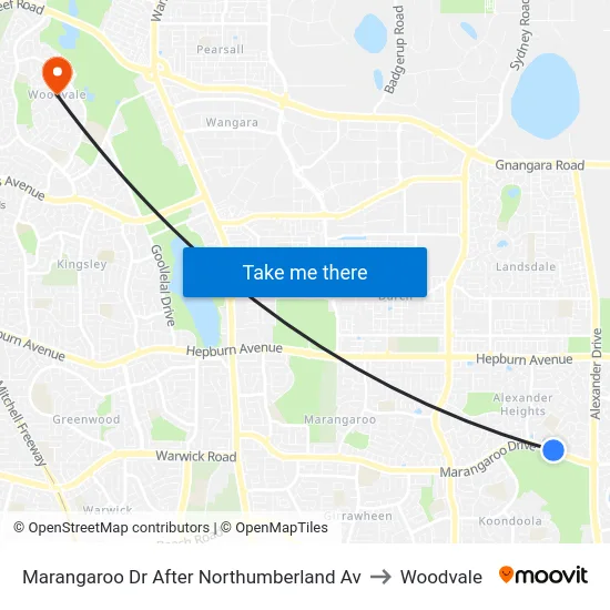 Marangaroo Dr After Northumberland Av to Woodvale map