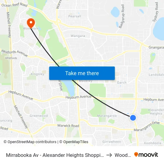 Mirrabooka Av - Alexander Heights Shopping Ctr Stand 2 to Woodvale map