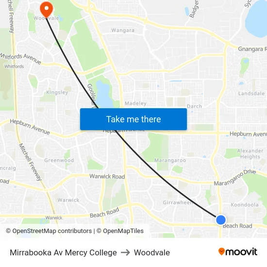Mirrabooka Av Mercy College to Woodvale map