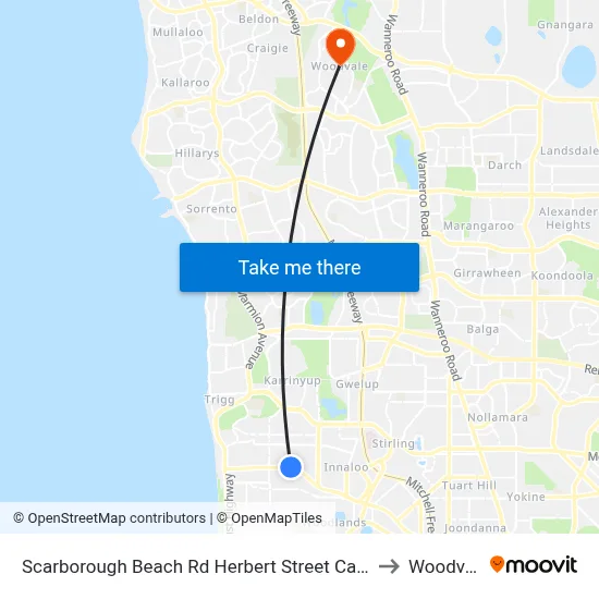Scarborough Beach Rd Herbert Street Cat Id 27 to Woodvale map