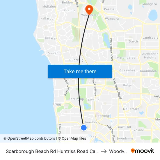 Scarborough Beach Rd Huntriss Road Cat Id 31 to Woodvale map